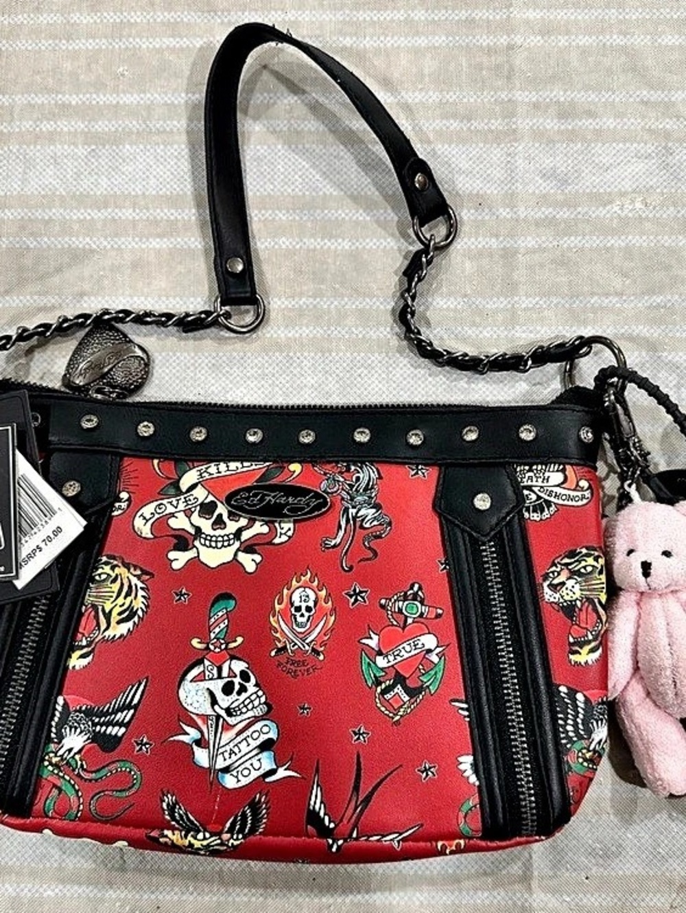 Ed Hardy Tattoo Print Crossbody Bag Red & Black NWT